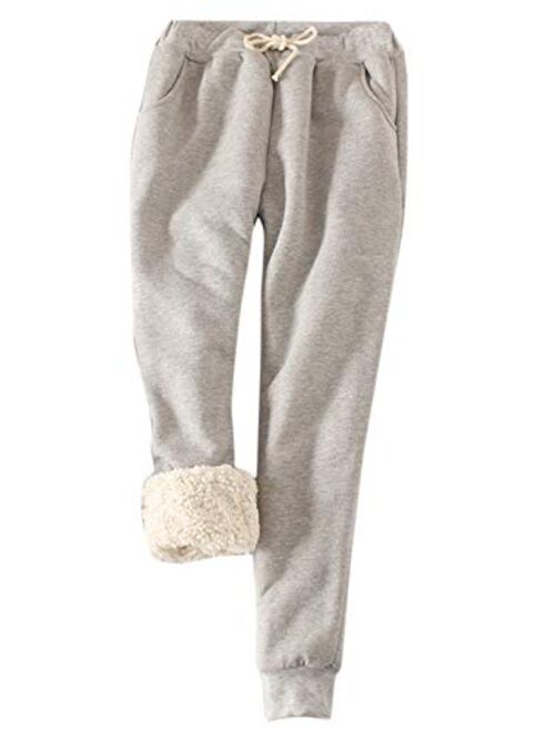 Flygo Women's Winter Warm Fleece Joggers Pants Sherpa Lined Athletic Active Sweatpants