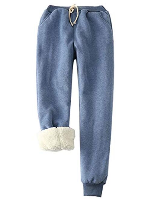 Flygo Women's Winter Warm Fleece Joggers Pants Sherpa Lined Athletic Active Sweatpants