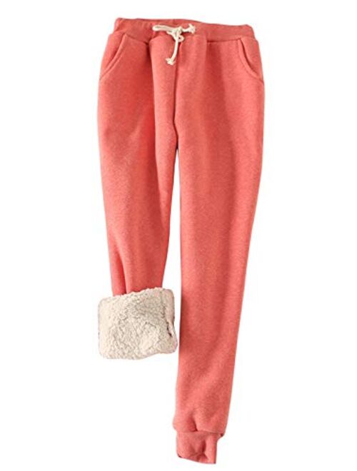 Flygo Women's Winter Warm Fleece Joggers Pants Sherpa Lined Athletic Active Sweatpants