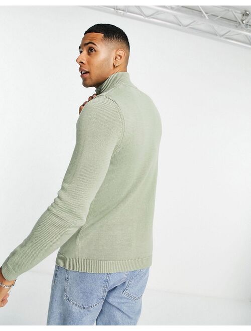 Asos Design midweight half zip cotton sweater in sage green