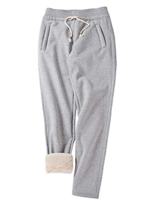 Gihuo Women's Winter Track Pants Sherpa Lined Sweatpants Athletic Joggers Pants