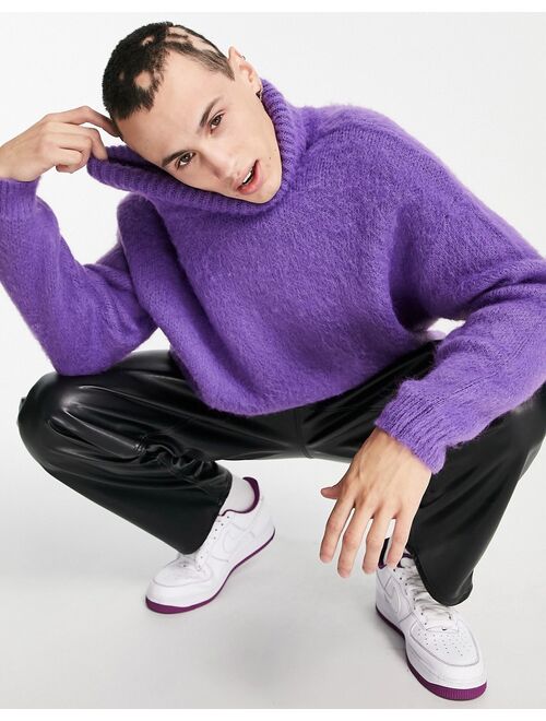 Asos Design oversized fluffy knit roll neck sweater in purple