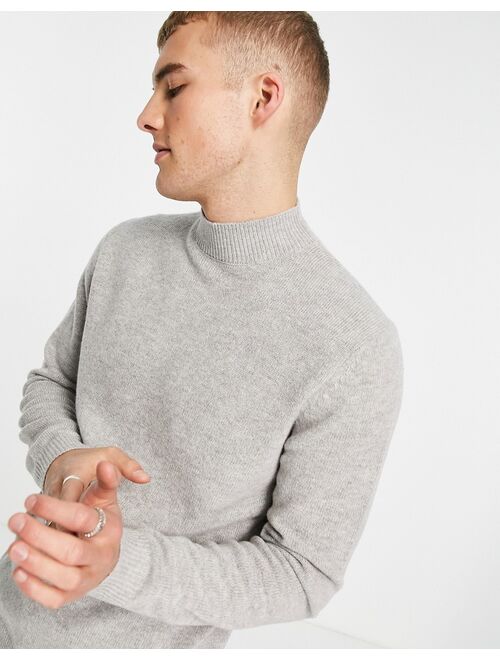 Asos Design lambswool turtleneck sweater in light gray