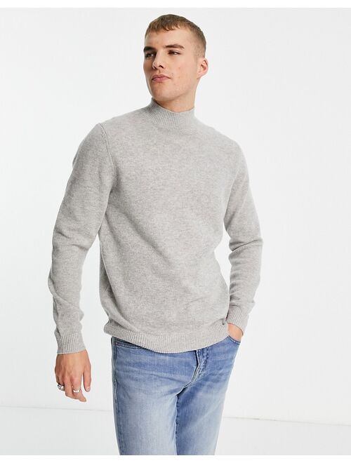 Asos Design lambswool turtleneck sweater in light gray