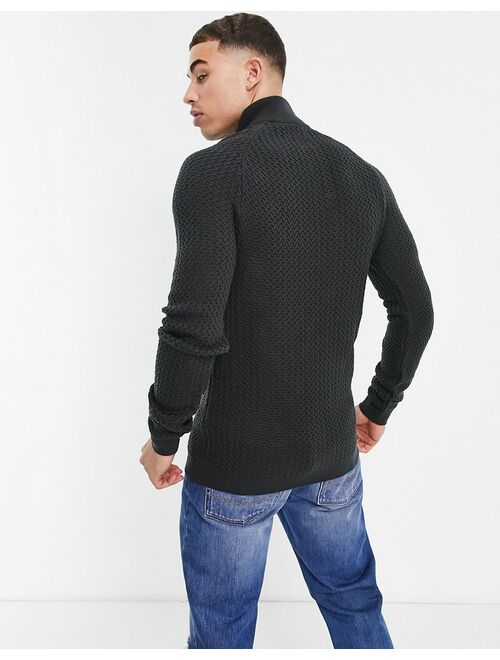 Asos Design muscle fit textured knit half zip sweater in charcoal