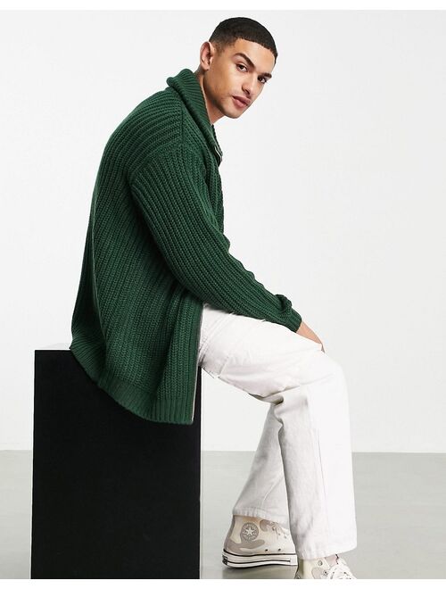 Asos Design heavyweight fisherman ribbed zip up sweater in green