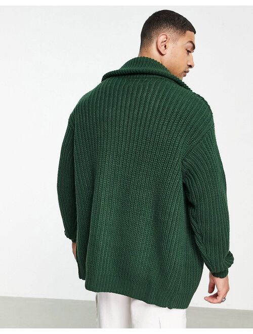 Asos Design heavyweight fisherman ribbed zip up sweater in green