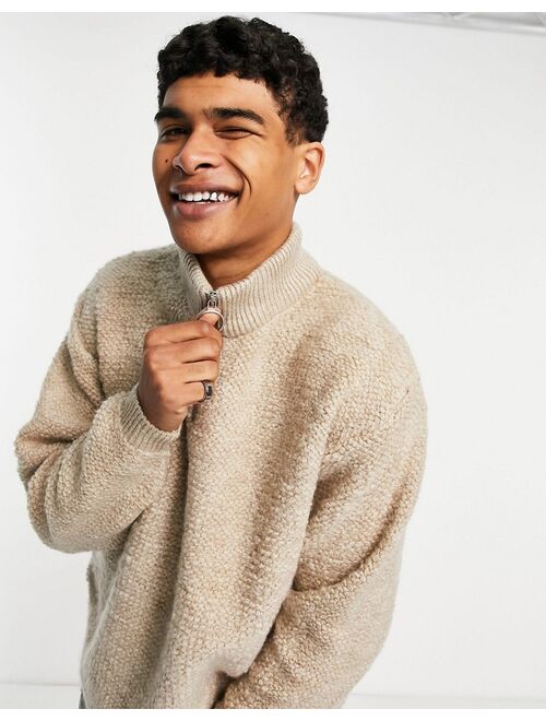 Asos Design knitted plush half zip sweater in oatmeal