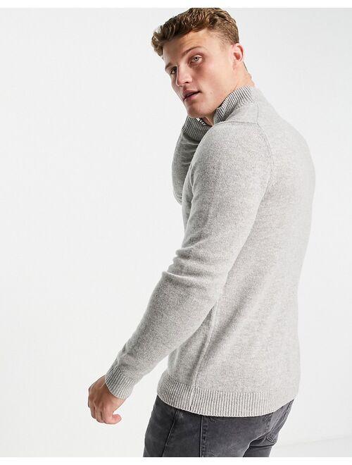 Asos Design lambswool half zip sweater in light gray