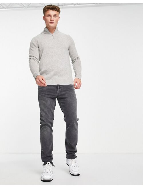 Asos Design lambswool half zip sweater in light gray