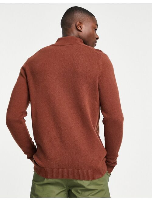 Asos Design lambswool half zip sweater in brown