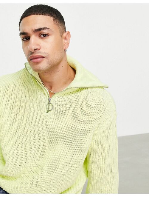 Asos Design knit oversized fisherman rib large collar sweater in lemon