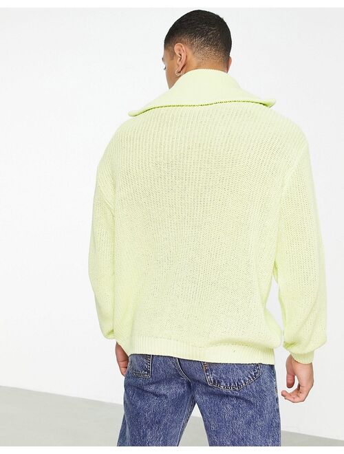 Asos Design knit oversized fisherman rib large collar sweater in lemon