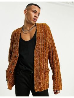 knit chenille cardigan in tan