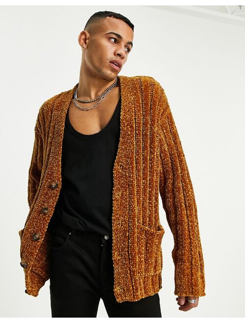 Asos Design knit chenille cardigan in tan