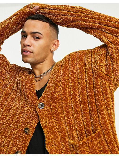 Asos Design knit chenille cardigan in tan