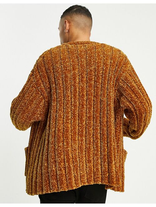 Asos Design knit chenille cardigan in tan