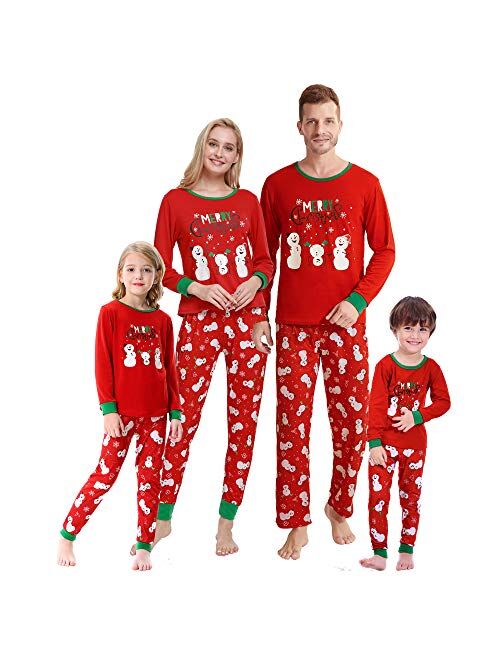 MyFav Christmas Pajamas for Family Cute Snowman Print Long Sleeve PJS Set