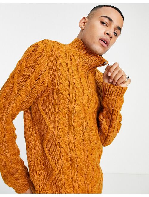 Asos Design heavyweight cable knit half zip sweater in mustard