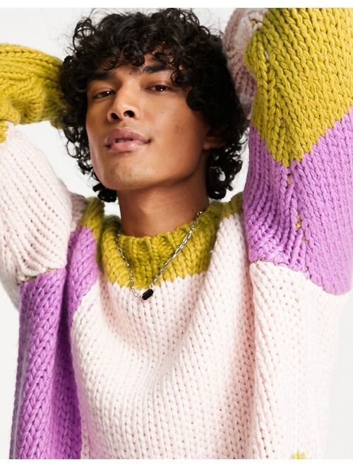 Asos Design hand knit look sweater with color block design