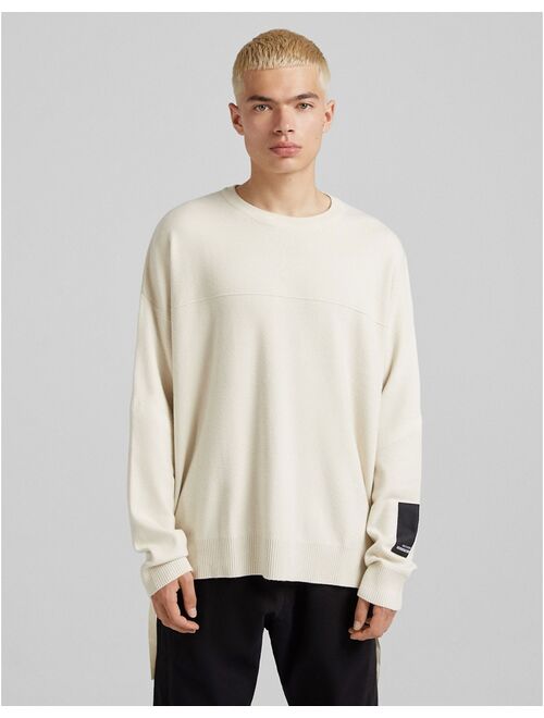 Bershka oversized sweater with zips in ecru