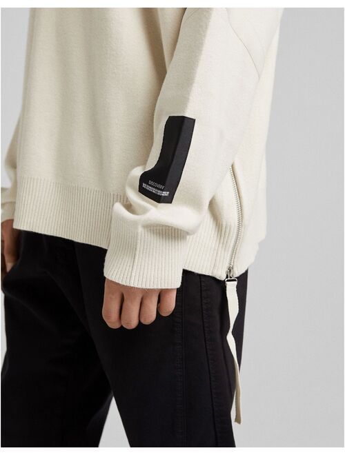 Bershka oversized sweater with zips in ecru