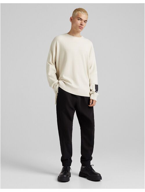 Bershka oversized sweater with zips in ecru