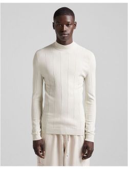 ribbed crew neck sweater in beige
