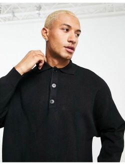 oversized knitted polo sweater in black