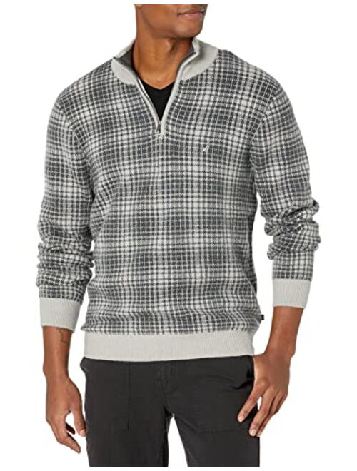 Nautica Men's Sustainably Crafted Plaid Quarter-Zip Sweater