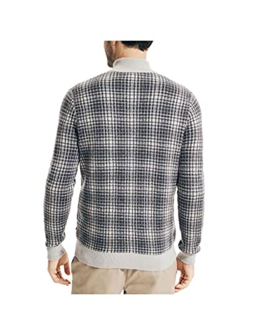 Nautica Men's Sustainably Crafted Plaid Quarter-Zip Sweater