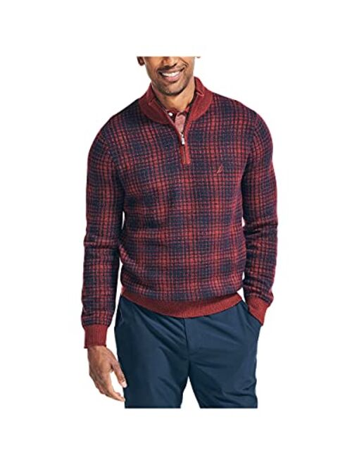 Nautica Men's Sustainably Crafted Plaid Quarter-Zip Sweater