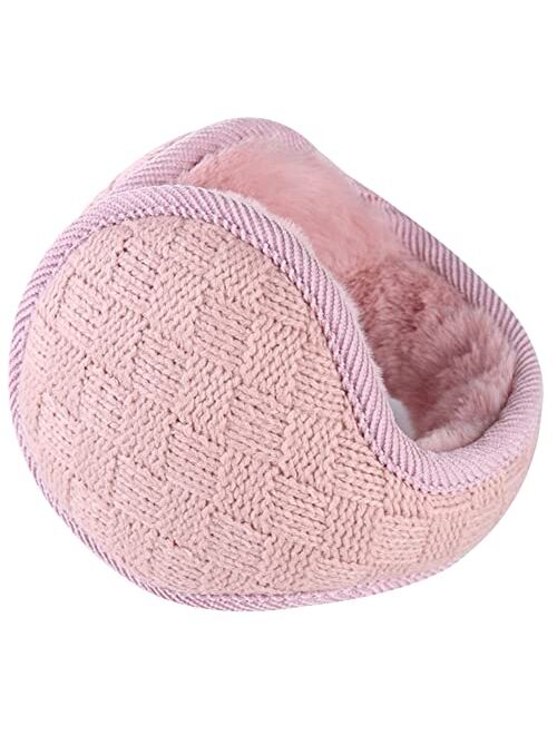 Caistre Winter Warm Outdoor Earmuffs, Foldable Ear Warmers Knit Furry Fleece Ear Muffs for Women Men