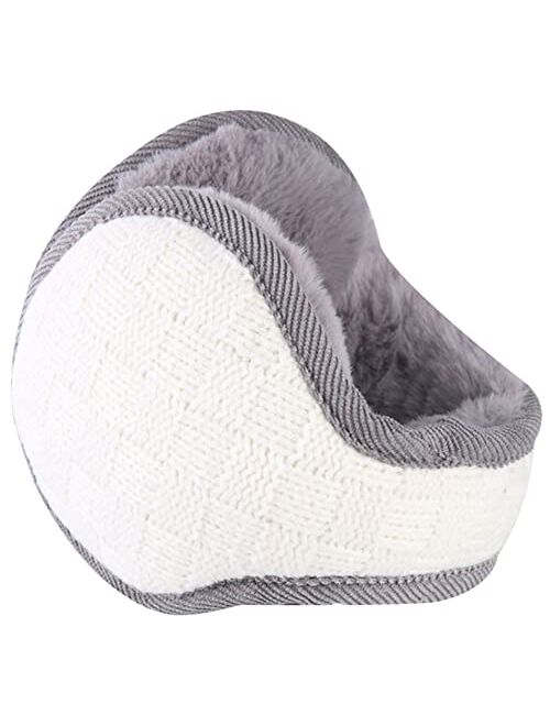 Caistre Winter Warm Outdoor Earmuffs, Foldable Ear Warmers Knit Furry Fleece Ear Muffs for Women Men