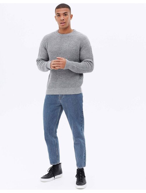 New Look chunky knit loose fit sweater in mid gray