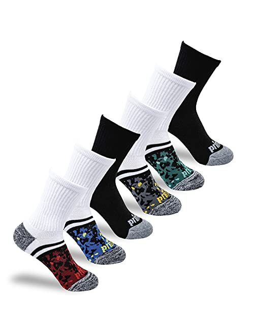 Prince Boys' Crew Length Athletic Socks with Cushion for Active Kids (6 Pair Pack)