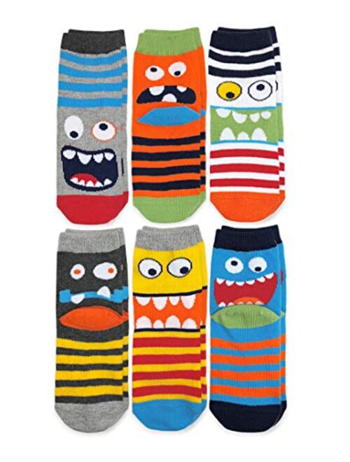 Jefferies Socks Boys' Monster Pattern Crew Socks 6 Pair Pack