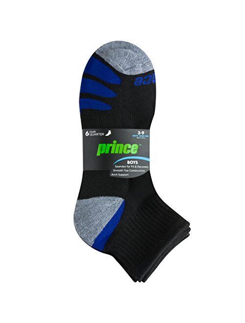 Prince Boys' Quarter Length Athletic Ankle Socks with Cushion for Active Kids (6 Pair Pack)