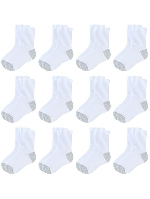 Jamegio Boys' Crew Socks 6/12 Pairs Cotton Athletic Socks for Toddlers Boys Girls