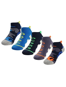 COTTON DAY Boys Ankle Low Cut Athletic Cushion Sole Socks for Little Big Kids 5 Pack