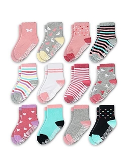 Evercute Toddler Girls Grip Socks 12 Pack Boys Non Slip Socks for Kids Anti Skid