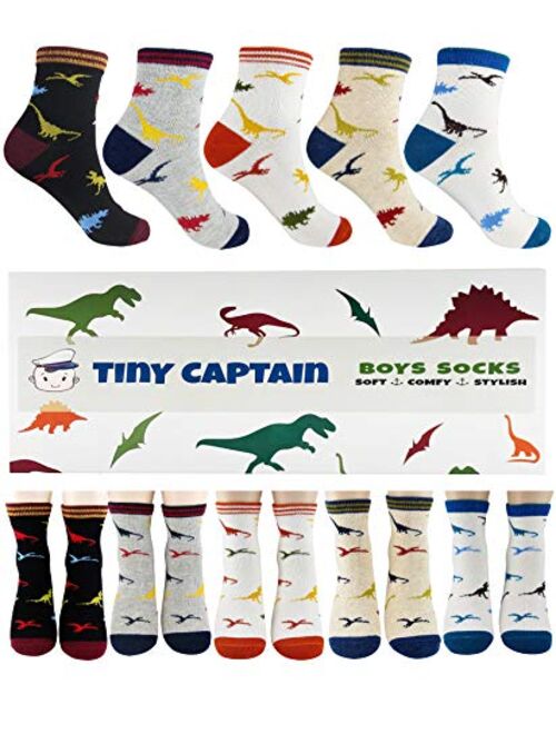 Tiny Captain Boys Dinosaur Socks 4-7 Year Old Best Gift Age 7-10 Boy Cotton Crew Sock 5 Pack Set From Tiny Captain 2 Sizes