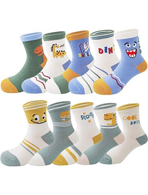 Zumou Toddler Kids Little Boys Fashion Cotton Crew Socks 10 Pack