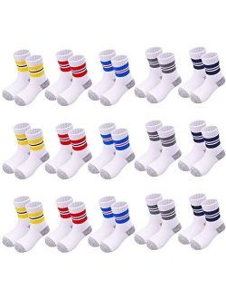 Cooraby 15 Pack Boys' Crew Socks Classics Ribbed Support Athletic Kids Socks