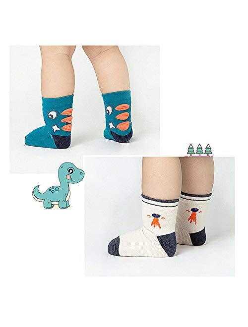 Nuziku Toddler Dinosaur Cotton Crew Socks for Little Kids, Gifts for Boys