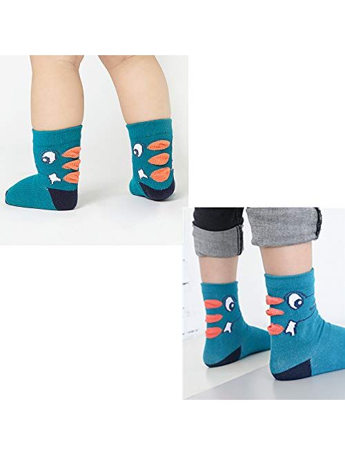 Nuziku Toddler Dinosaur Cotton Crew Socks for Little Kids, Gifts for Boys