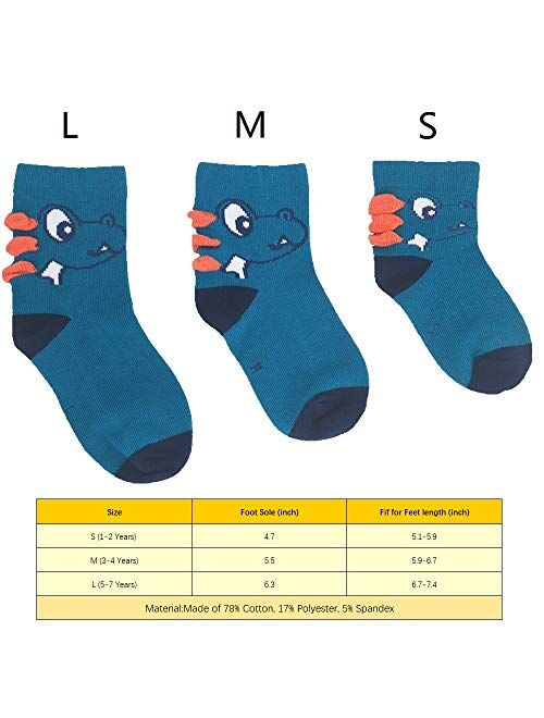 Nuziku Toddler Dinosaur Cotton Crew Socks for Little Kids, Gifts for Boys