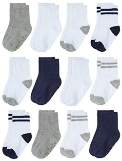 Cooraby 12 Pairs Unisex Toddler Socks Classic Non-Skid Crew Socks, Assorted Colors