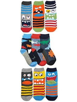 Jefferies Socks Boys Monster Stripe Pattern Novelty Crew Socks 9 Pair Pack