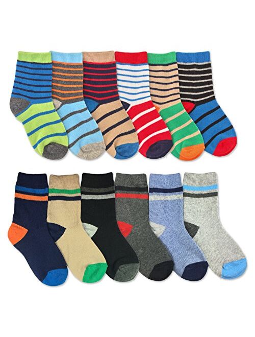 Jefferies Socks Boys Multicolored Stripe Fashion Variety Crew Socks 12 Pair Pack